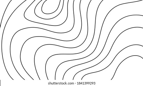 Altura estilizada del contorno topográfico en líneas y contornos. El concepto de un esquema geográfico condicional y el camino del terreno. Ilustración Black on White Vector.