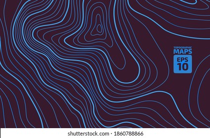 The stylized height of the topographic contour in lines and contours. The concept of a conditional geography scheme and the terrain path. Vector illustration.