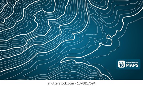 The stylized height of the topographic contour in lines and contours. Marine watershed. The concept of a conditional geography scheme and the water path. Vector illustration.