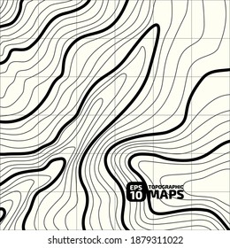 The stylized height of the topographic contour in lines and contours. Marine watershed. The concept of a conditional geography scheme and the water path. Vector illustration.