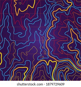 The stylized height of the topographic contour in lines and contours. Marine watershed. The concept of a conditional geography scheme and the water path. Vector illustration.