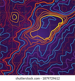 Altura estilizada del contorno topográfico en líneas y contornos. Cuenca marina. El concepto de geografía condicional y el recorrido por el agua. Ilustración vectorial.