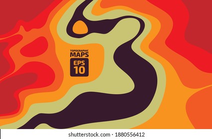 The stylized height of the topographic contour in lines and contours. Marine watershed. The concept of a conditional geography scheme and the water path. Vector illustration.
