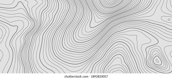 The stylized height of the topographic contour in lines and contours. The concept of a conditional geography scheme and the terrain path. Black on Gray. Ultra wide size. Vector illustration.