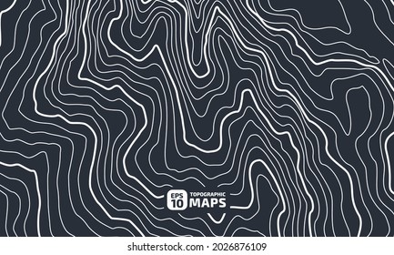 The stylized height of the topographic contour in lines and contours. The concept of a conditional geography scheme and the terrain path. White on Blue. Ultra wide size. Vector illustration.