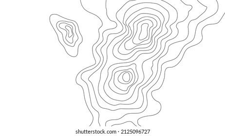 The stylized height of the topographic contour in lines and contours. The concept of a conditional geography scheme and the terrain path. Wide size. Black and white colors. Vector illustration.