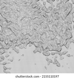 The stylized height of the topographic contour in lines and contours. The concept of a conditional geography scheme and the terrain path. 1x1 size. Black and white colors. Vector illustration.