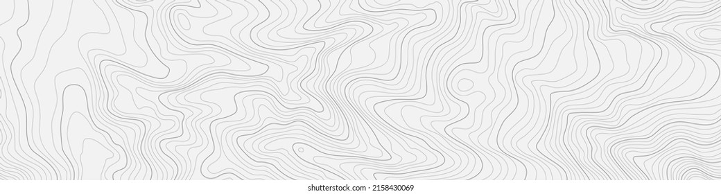 The stylized height of the topographic contour in lines and contours. Gray on white colors background. Concept of a conditional geography scheme, terrain path. Ultra wide size. Vector illustration.