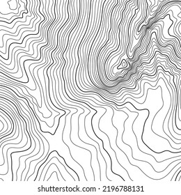 The stylized height of the topographic contour in lines and contours. The concept of a conditional geography scheme and the terrain path. 1x1 size. Black and white colors. Vector illustration.