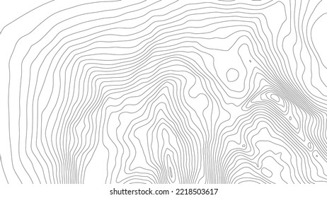 The stylized height of the topographic contour in lines and contours. Black on White colors. The concept of a conditional geography scheme and the terrain path. Vector illustration.