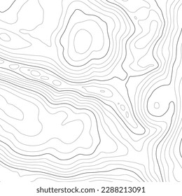 The stylized height of the topographic contour in lines and contours. Сoncept of a conditional geography scheme and the terrain path. Black stroke on white background. 1x1 size. Vector illustration.