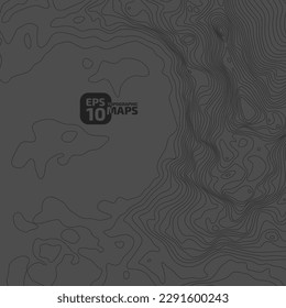 The stylized height of the topographic contour in lines and contours. Сoncept of a conditional geography scheme and the terrain path. Black stroke on gray background. Wide size. Vector illustration.