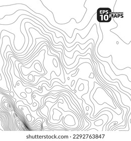 The stylized height of the topographic contour in lines and contours. Сoncept of a conditional geography scheme and the terrain path. Black stroke on white background. 1x1 size. Vector illustration.