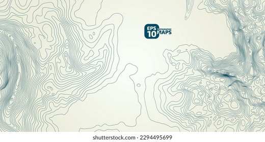 The stylized height of the topographic contour in lines and contours. Сoncept of a conditional geography scheme and the terrain path. Blue stroke on green background. Wide size. Vector illustration.