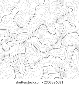 The stylized height of the topographic contour in lines and contours. Сoncept of a conditional geography scheme and the terrain path. Black stroke on white background. 1x1 size. Vector illustration.