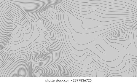 Altura estilizada del contorno topográfico en líneas y contornos. El concepto de un esquema geográfico condicional y el camino del terreno. Color negro