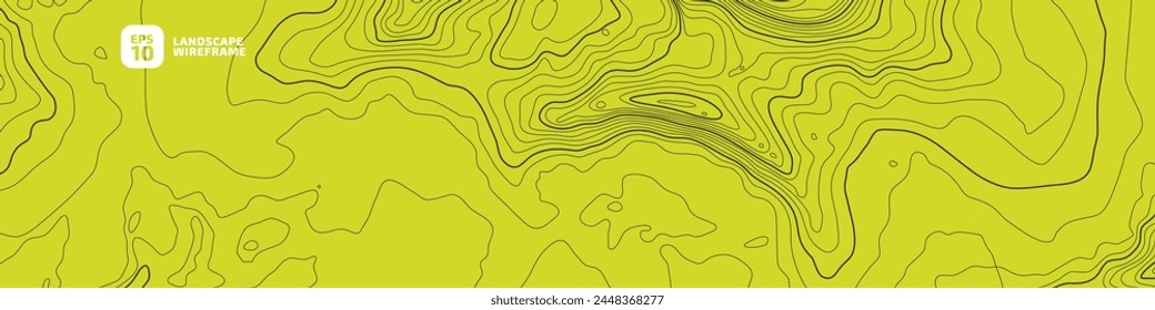 Altura estilizada del contorno topográfico en líneas y contornos. El concepto de esquema geográfico condicional y la trayectoria del terreno. Tamaño ultra ancho. Gris sobre colores verdes. Ilustración vectorial.