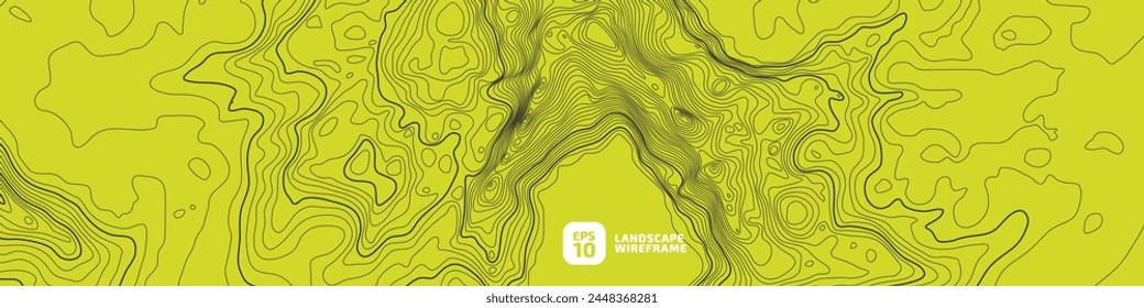 The stylized height of the topographic contour in lines and contours. The concept of a conditional geography scheme and the terrain path. Ultra wide size. Gray on green colors. Vector illustration.