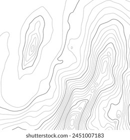 The stylized height of the topographic contour in lines and contours. The concept of a conditional geography scheme and the terrain path. Black on White. 1x1 ratio size. Vector illustration.