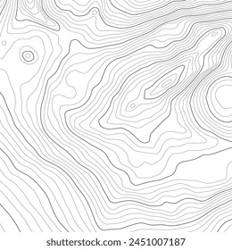 The stylized height of the topographic contour in lines and contours. The concept of a conditional geography scheme and the terrain path. Black on White. 1x1 ratio size. Vector illustration.