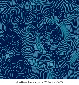 Altura estilizada del contorno topográfico en líneas y contornos. El concepto de esquema geográfico condicional y la trayectoria del terreno. Colores azules. Tamaño de relación 1x1. Ilustración vectorial.