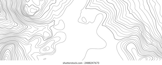 The stylized height of the topographic contour in lines and contours. The concept of a conditional geography scheme and the terrain path. Black lines on white canvas. Vector illustration.