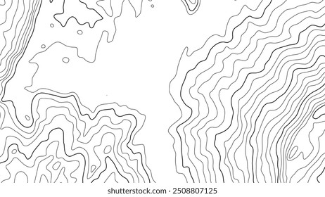 The stylized height of the topographic contour in lines and contours. The concept of a conditional geography scheme and the terrain path. Black lines on white canvas. Vector illustration.