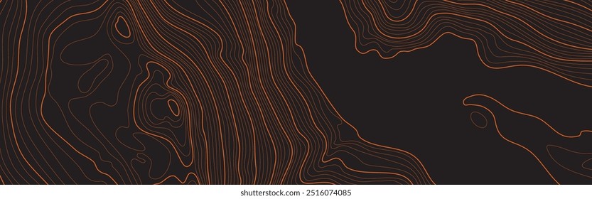 The stylized height of the topographic contour in lines and contours. The concept of a conditional geography scheme and the terrain path. Ultra wide size. Gray on green colors. Vector illustration.