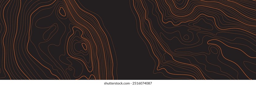 The stylized height of the topographic contour in lines and contours. The concept of a conditional geography scheme and the terrain path. Ultra wide size. Gray on green colors. Vector illustration.