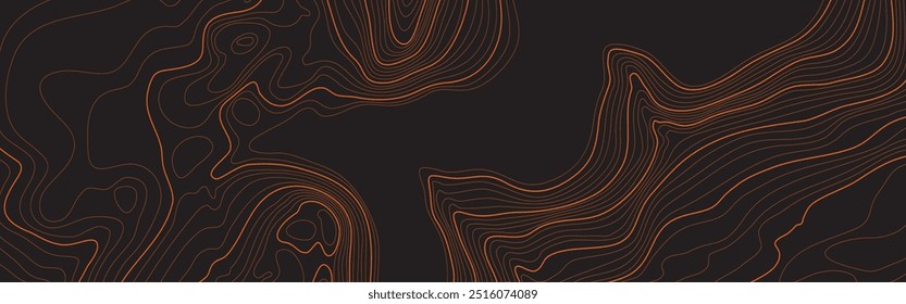 The stylized height of the topographic contour in lines and contours. The concept of a conditional geography scheme and the terrain path. Ultra wide size. Gray on green colors. Vector illustration.