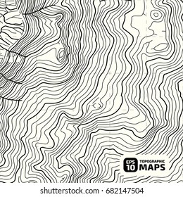 The stylized height of the topographic contour in lines and contours. The concept of a conditional geography scheme and the terrain path. Vector illustration