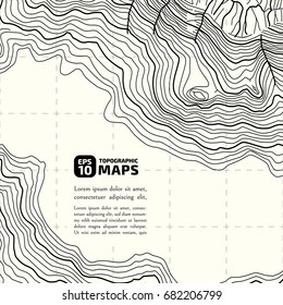 The stylized height of the topographic contour in lines and contours. The concept of a conditional geography scheme and the terrain path. Vector illustration