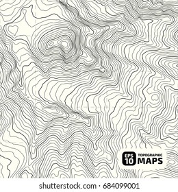 The stylized height of the topographic contour in lines and contours. The concept of a conditional geography scheme and the terrain path. Vector illustration