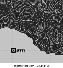 The stylized height of the topographic contour in lines and contours. The concept of a conditional geography scheme and the terrain path. Vector illustration