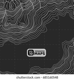The stylized height of the topographic contour in lines and contours. The concept of a conditional geography scheme and the terrain path. Vector illustration