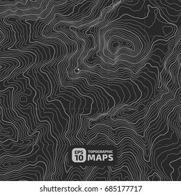 The stylized height of the topographic contour in lines and contours. The concept of a conditional geography scheme and the terrain path. Vector illustration