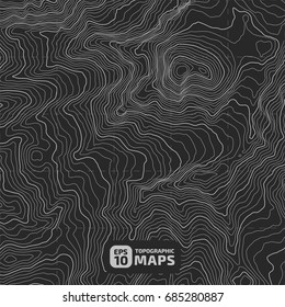The stylized height of the topographic contour in lines and contours. The concept of a conditional geography scheme and the terrain path. Vector illustration