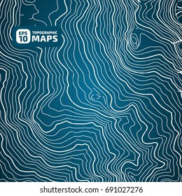 The stylized height of the topographic contour in lines and contours. The concept of a conditional geography scheme and the terrain path. Vector illustration