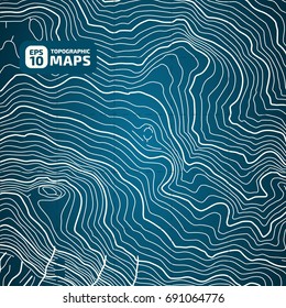 The stylized height of the topographic contour in lines and contours. Blue Background. The concept of a conditional geography scheme and the terrain path. Vector illustration