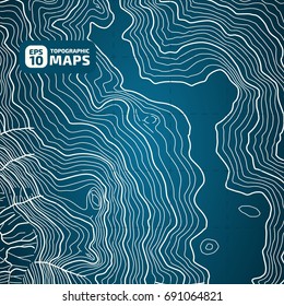 The stylized height of the topographic contour in lines and contours. Blue Background. The concept of a conditional geography scheme and the terrain path. Vector illustration