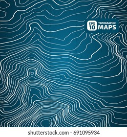 The stylized height of the topographic contour in lines and contours. Blue Background. The concept of a conditional geography scheme and the terrain path. Vector illustration