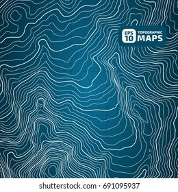 The stylized height of the topographic contour in lines and contours. Blue Background. The concept of a conditional geography scheme and the terrain path. Vector illustration