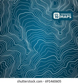 The stylized height of the topographic contour in lines and contours. Blue Background. The concept of a conditional geography scheme and the terrain path. Vector illustration