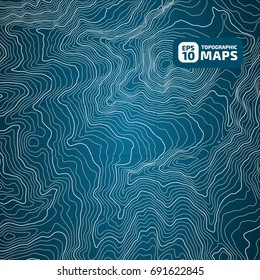 The stylized height of the topographic contour in lines and contours. Blue Background. The concept of a conditional geography scheme and the terrain path. Vector illustration