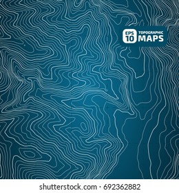 The stylized height of the topographic contour in lines and contours. Blue Background. The concept of a conditional geography scheme and the terran ipath. Vector illustration