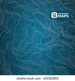 The stylized height of the topographic contour in lines and contours. Blue Background. The concept of a conditional geography scheme and the terran ipath. Vector illustration
