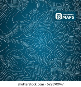 The stylized height of the topographic contour in lines and contours. Blue Background. The concept of a conditional geography scheme and the terrain path. Vector illustration