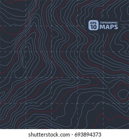 The stylized height of the topographic contour in lines and contours. Blue Background. The concept of a conditional geography scheme and the terrain path. Vector illustration