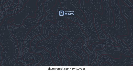 The stylized height of the topographic contour in lines and contours. Blue Background. The concept of a conditional geography scheme and the terrain path. Vector illustration