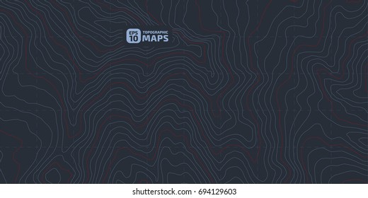 The stylized height of the topographic contour in lines and contours. Blue Background. The concept of a conditional geography scheme and the terrain path. Vector illustration